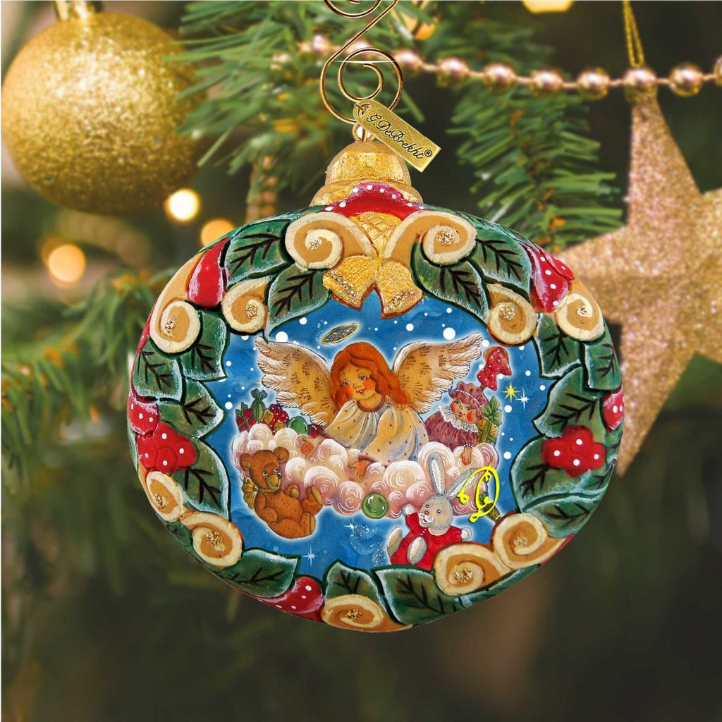 Angel's Gift Wreath Sculpted Hand-Painted Christmas Ornament by G. DeBrekht - Nativity Holiday Decor - 610314 - Che Cose Belle