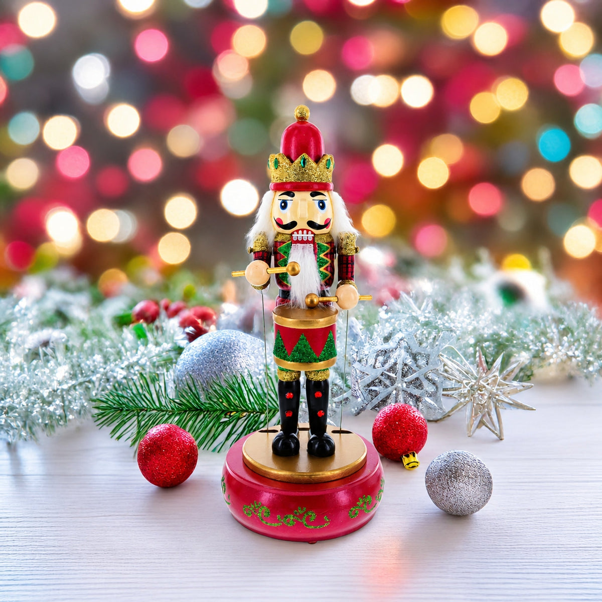 Animated Nutcracker Drummer Musical Figurine - Winter Music Box 13 Inches - Che Cose Belle