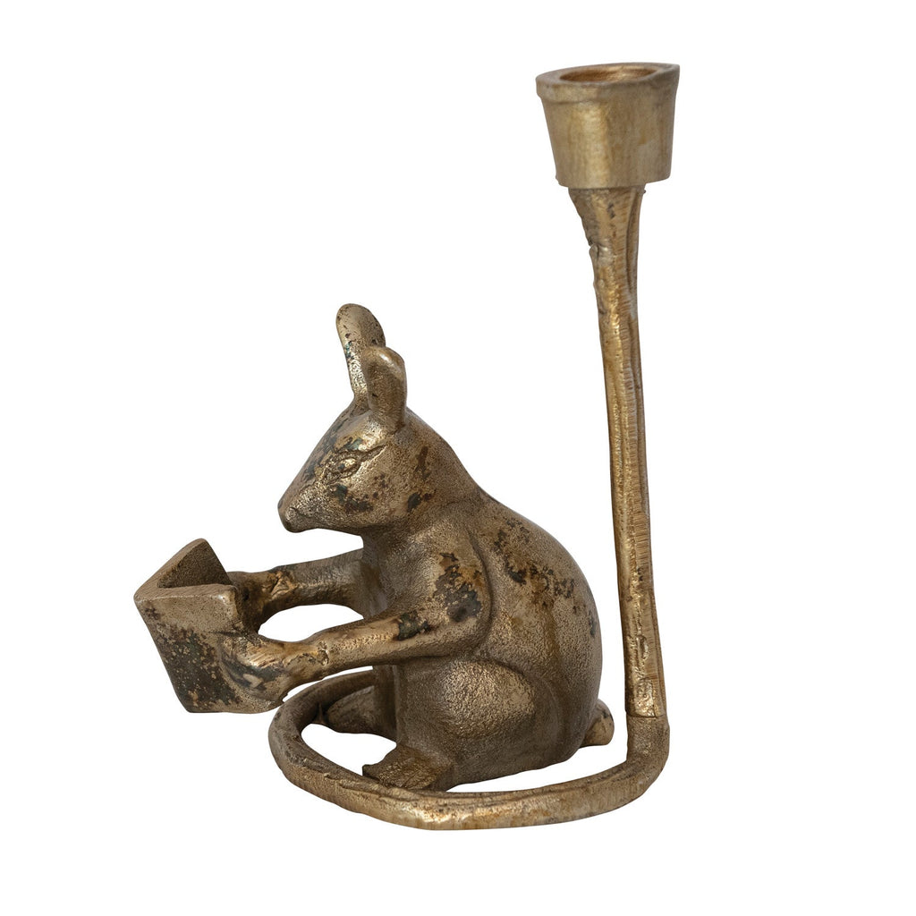 Antique Gold Aluminum Mouse Taper Candle Holder - Che Cose Belle