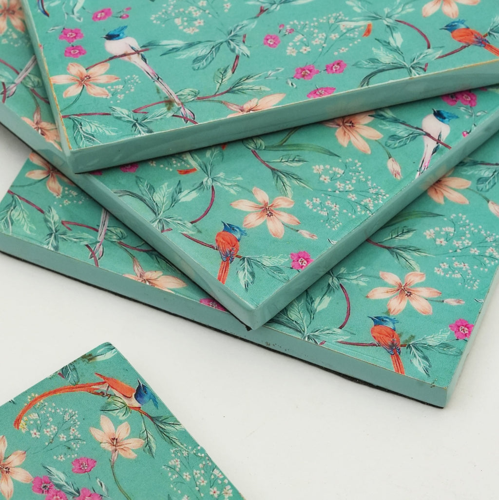 Aqua Flora Enamel Coasters, Set of 4 - Che Cose Belle