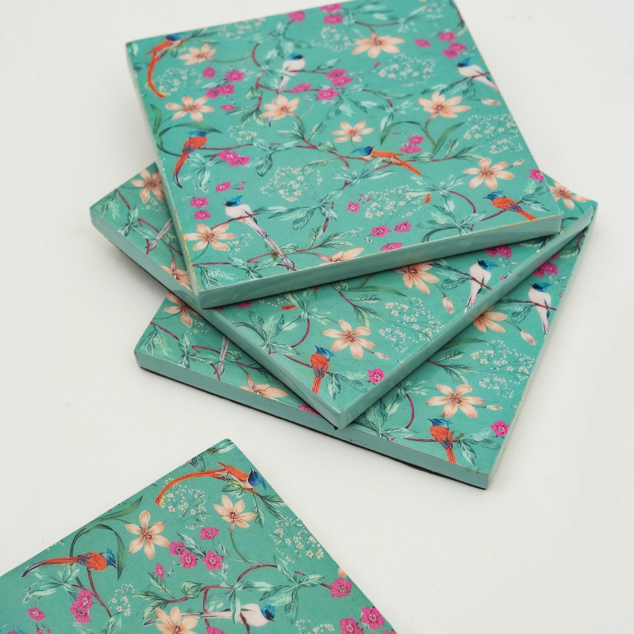 Aqua Flora Enamel Coasters, Set of 4 - Che Cose Belle