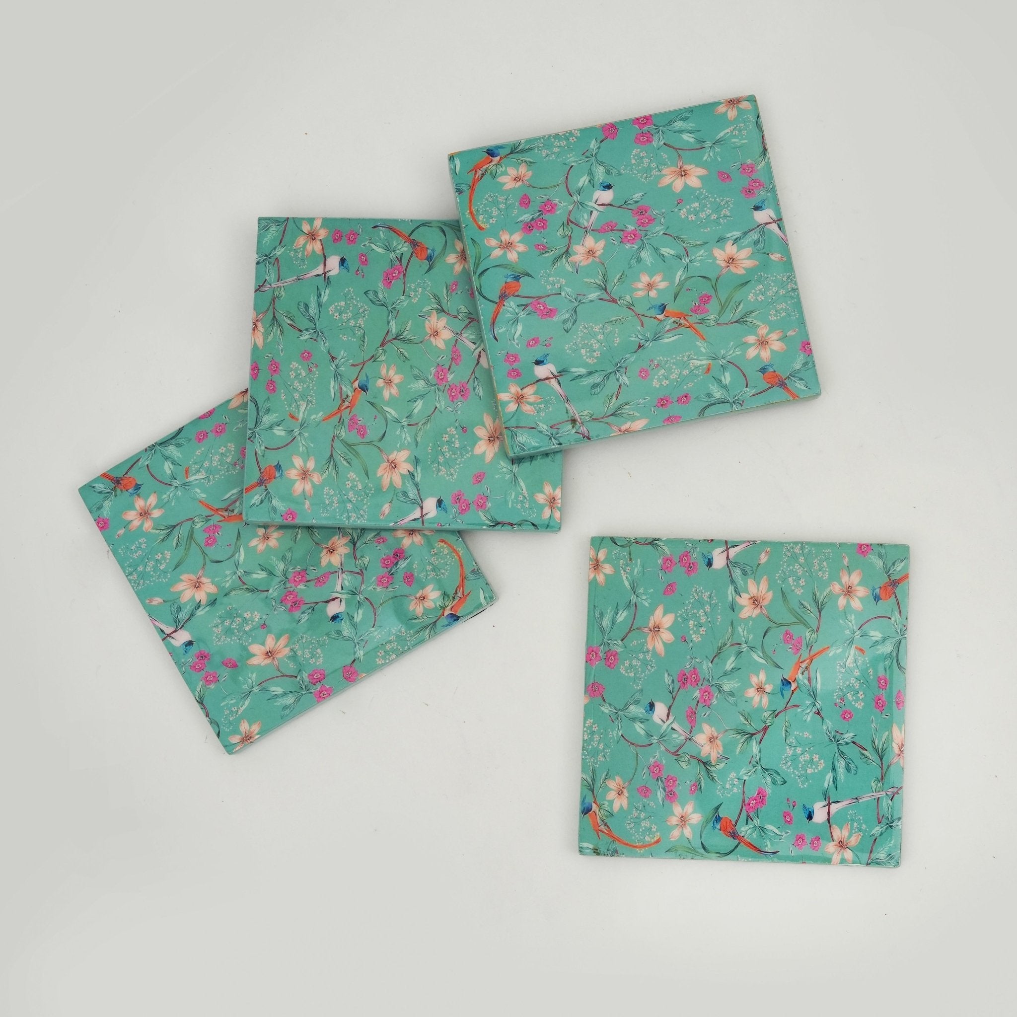 Aqua Flora Enamel Coasters, Set of 4 - Che Cose Belle
