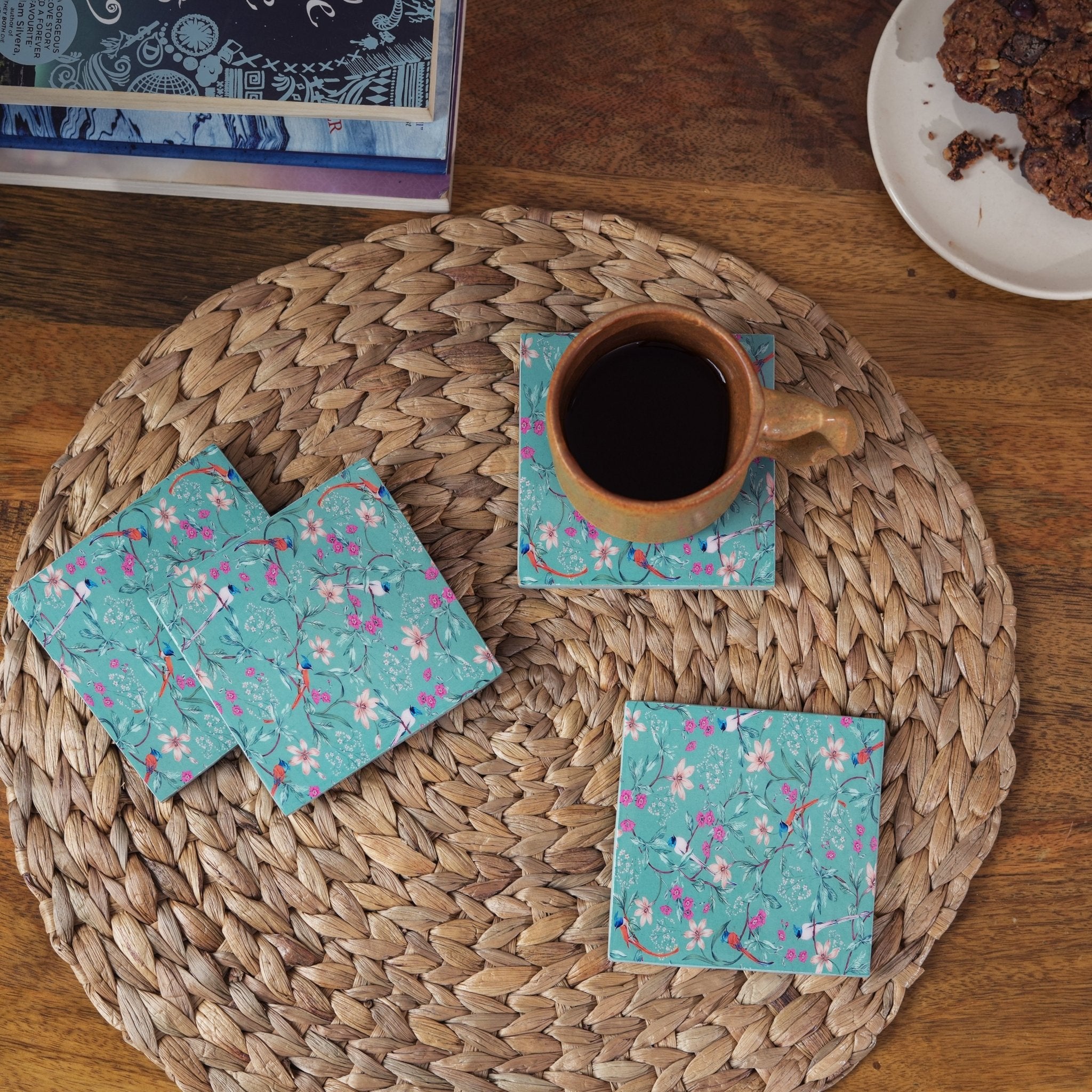 Aqua Flora Enamel Coasters, Set of 4 - Che Cose Belle