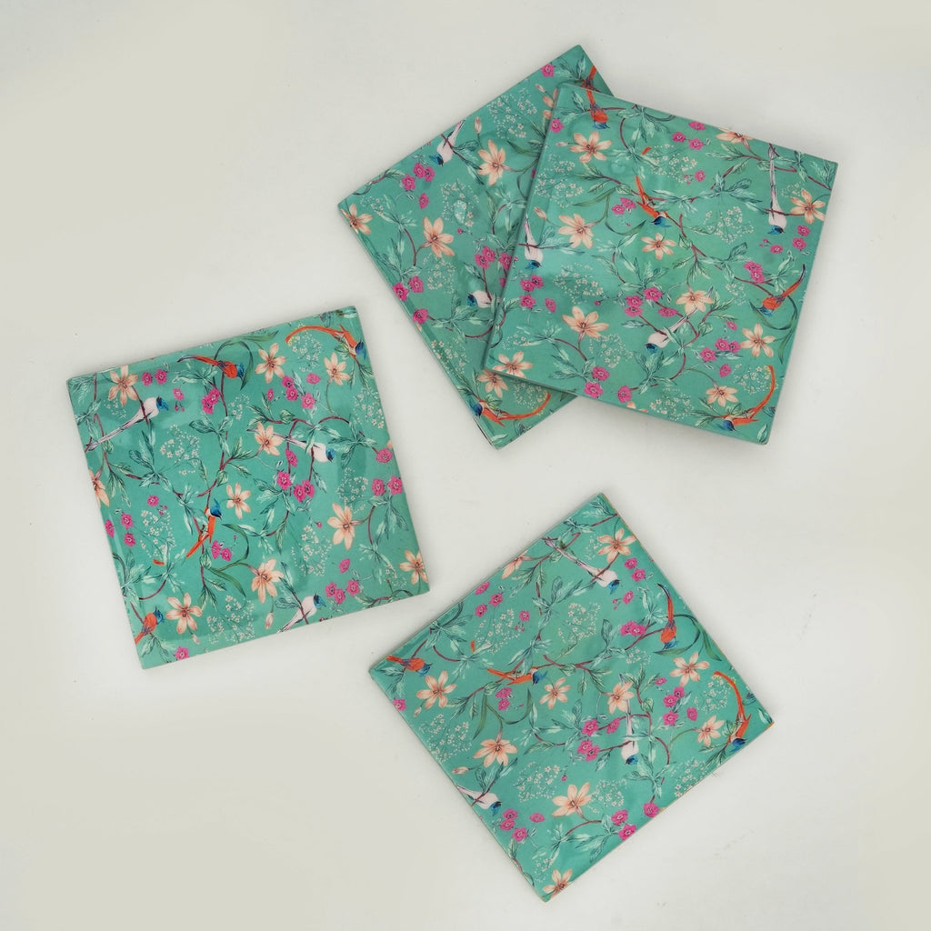 Aqua Flora Enamel Coasters, Set of 4 - Che Cose Belle