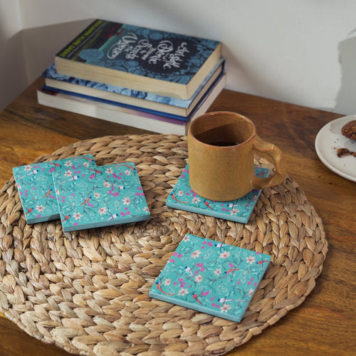 Aqua Flora Enamel Coasters, Set of 4 - Che Cose Belle