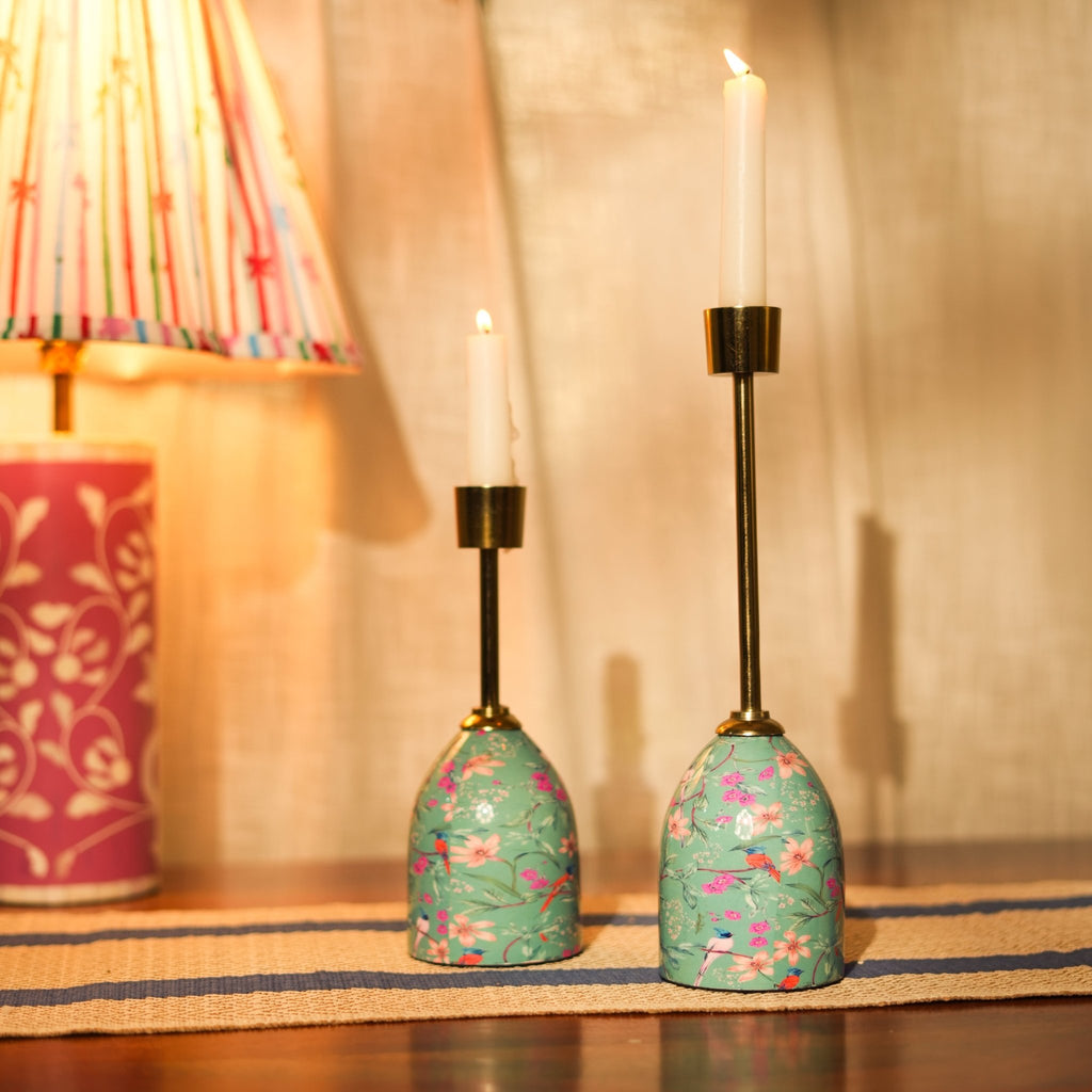 Aqua Flora Tapered Candleholders - Che Cose Belle