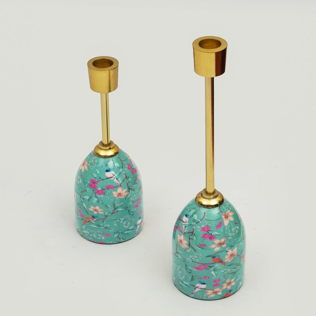 Aqua Flora Tapered Candleholders - Che Cose Belle