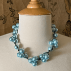 Aqua Glass Pearls and Platinum Leather Woven Necklace - Che Cose Belle