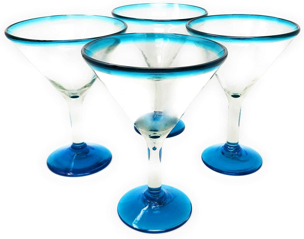 Aqua Rim Modern Margarita Glasses - Martini Style - Set of 4 - Che Cose Belle