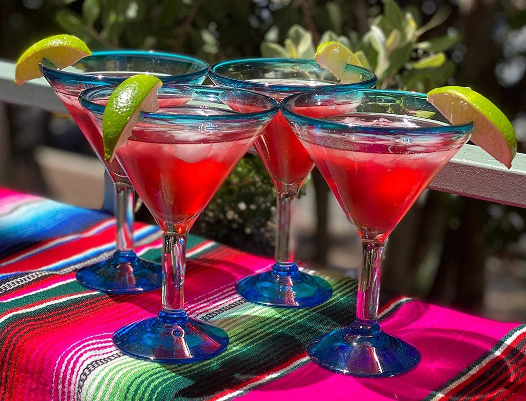 Aqua Rim Modern Margarita Glasses - Martini Style - Set of 4 - Che Cose Belle