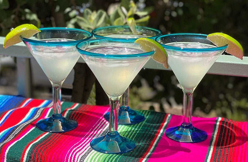 Aqua Rim Modern Margarita Glasses - Martini Style - Set of 4 - Che Cose Belle