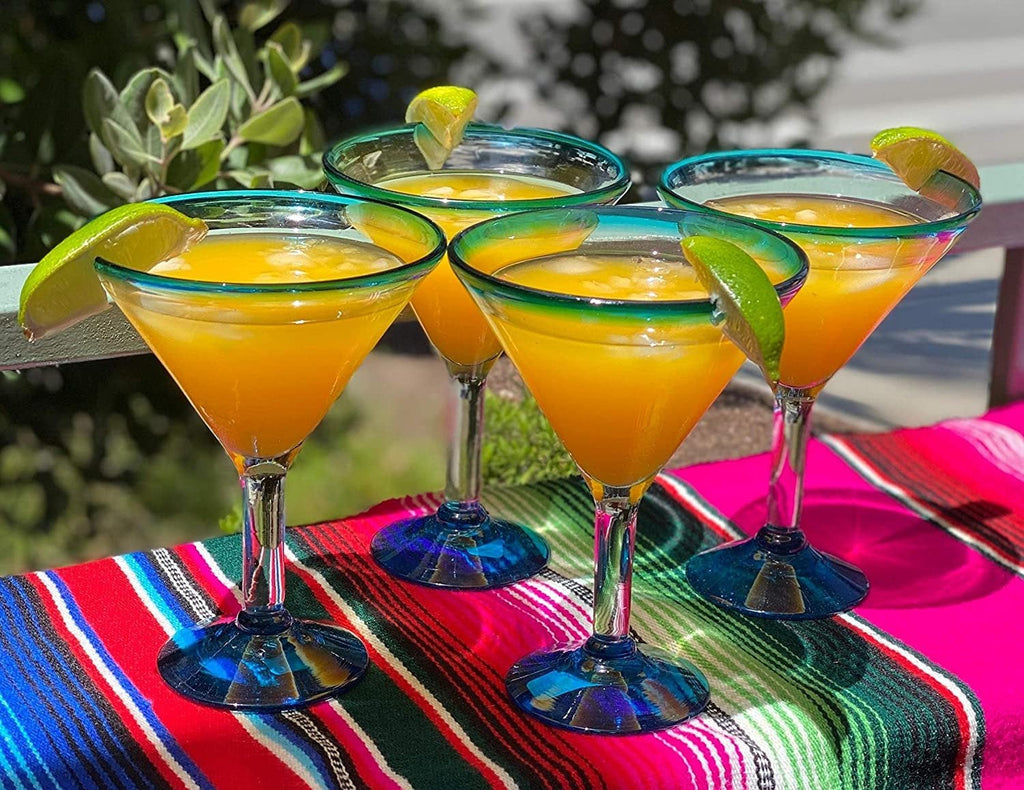 Aqua Rim Modern Margarita Glasses - Martini Style - Set of 4 - Che Cose Belle