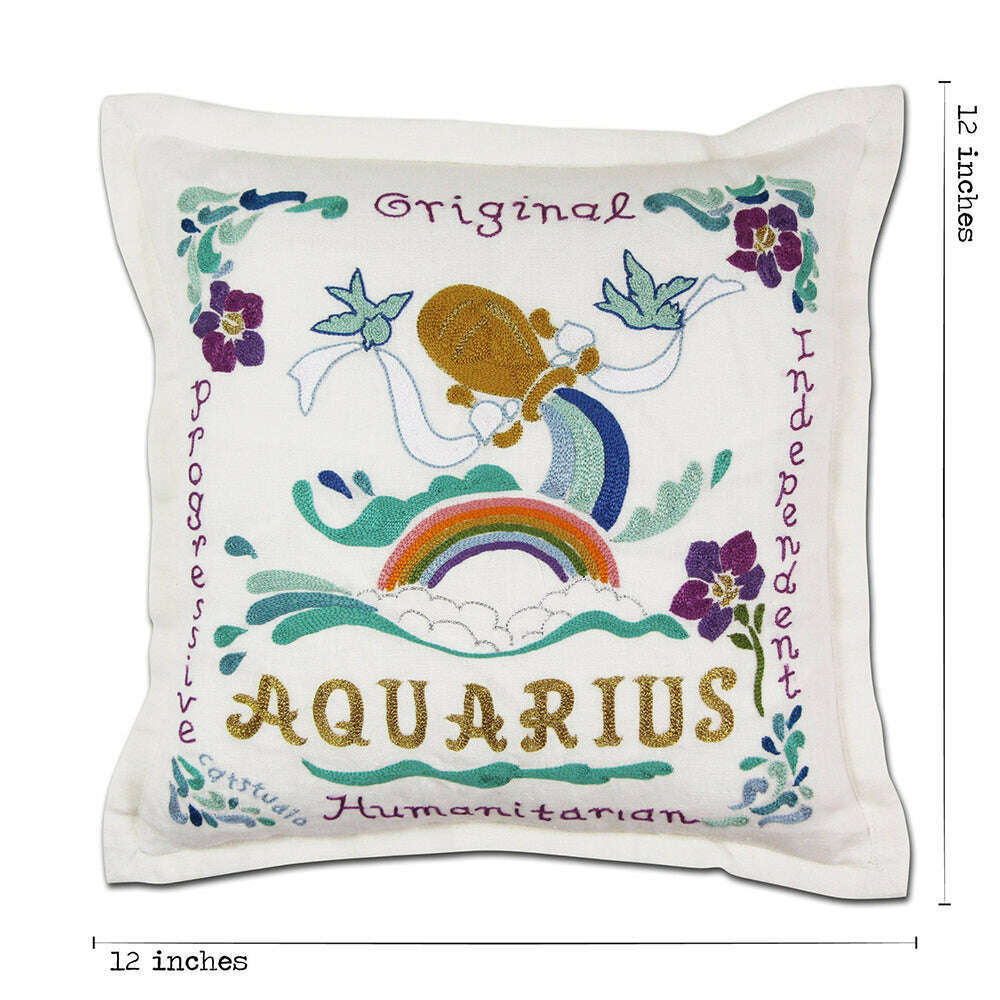 Aquarius Astrology Hand-Embroidered Pillow by Cat Studio - Che Cose Belle