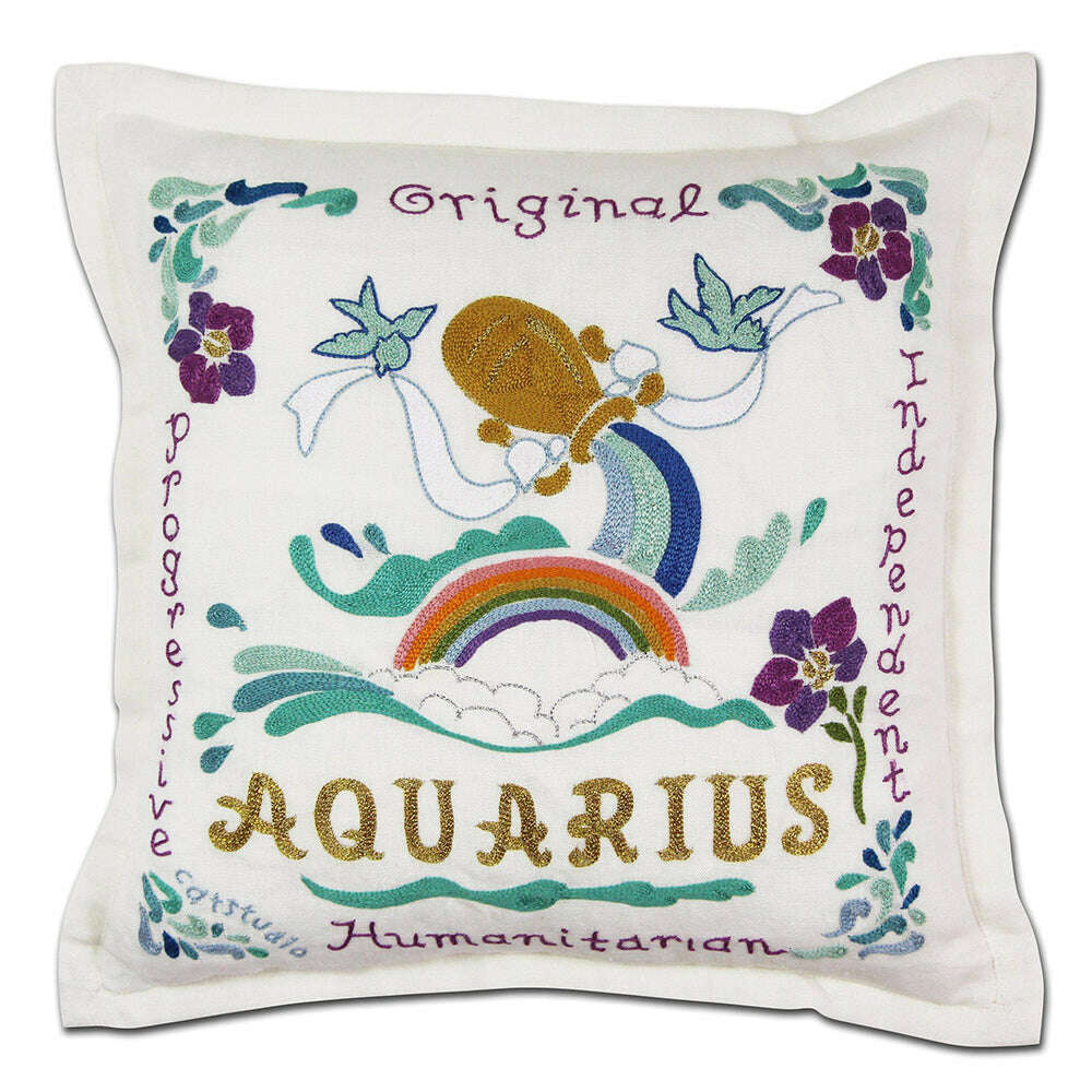 Aquarius Astrology Hand-Embroidered Pillow by Cat Studio - Che Cose Belle