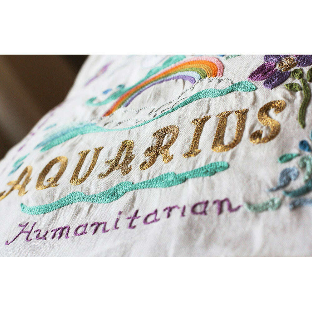 Aquarius Astrology Hand-Embroidered Pillow by Cat Studio - Che Cose Belle
