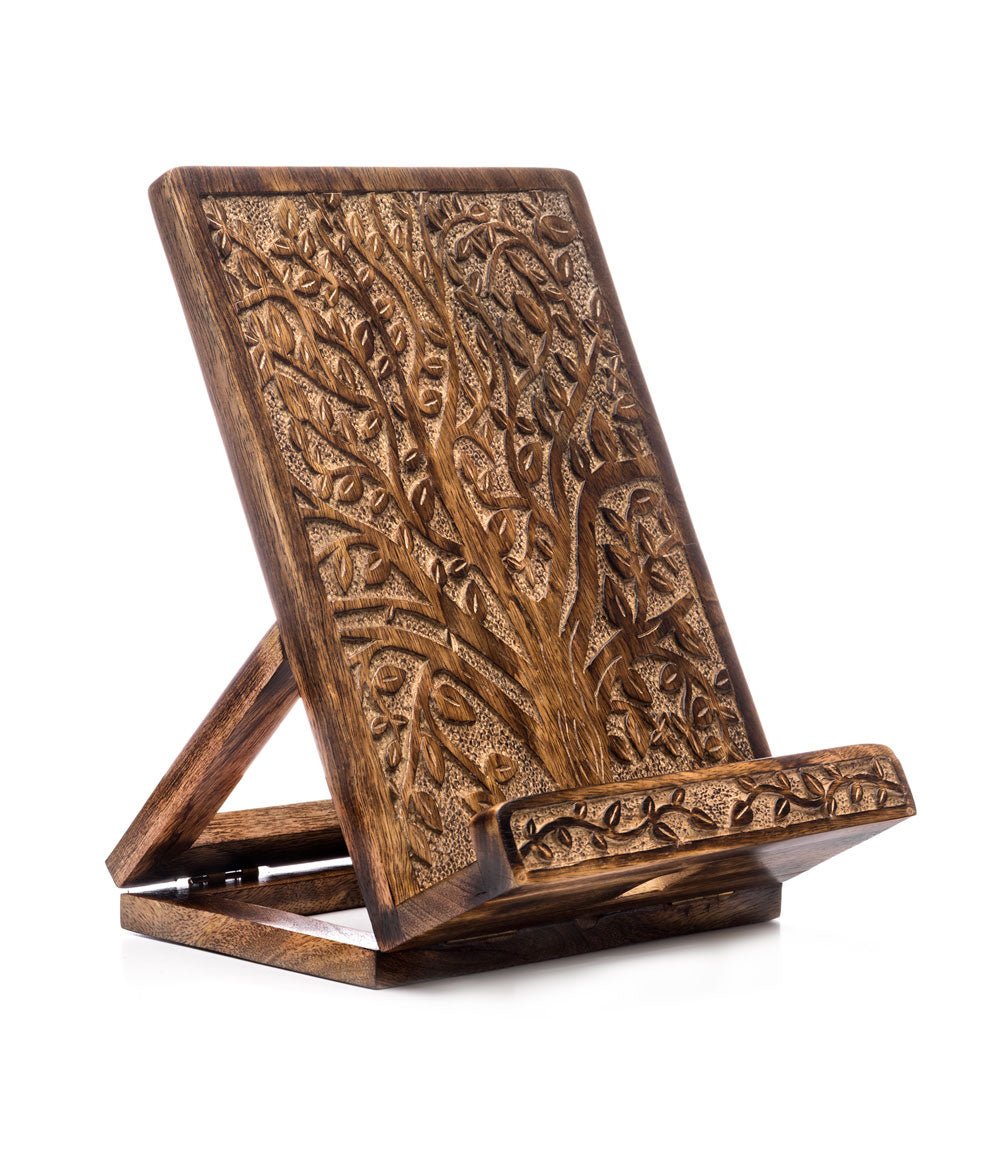 Aranyani Tree of Life Book Holder Tablet Stand - Hand Carved Wood - Che Cose Belle