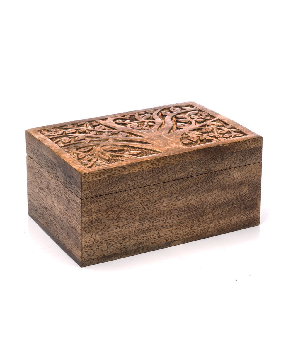 Aranyani Tree of Life Jewelry Box With Tray - Hand Carved Wood - Che Cose Belle