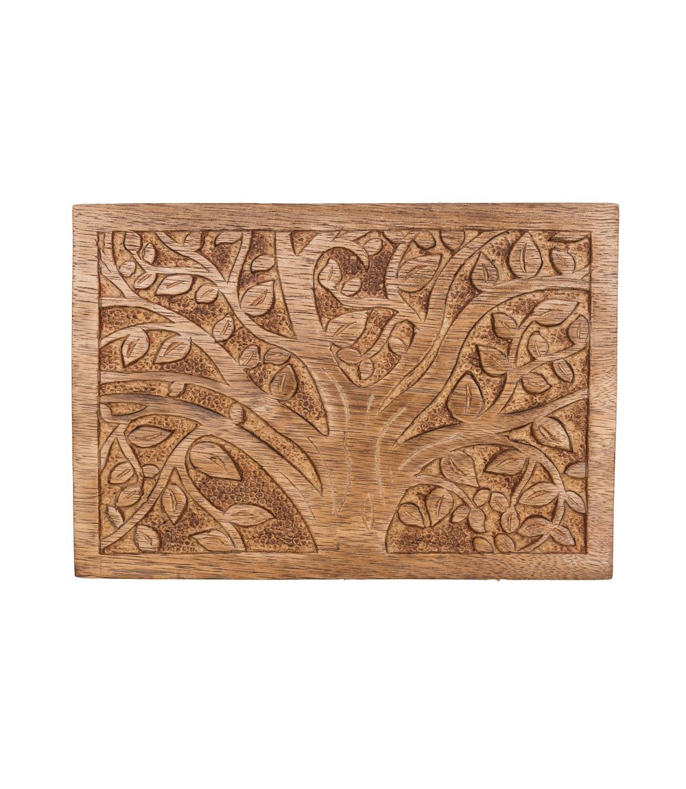 Aranyani Tree of Life Jewelry Box With Tray - Hand Carved Wood - Che Cose Belle