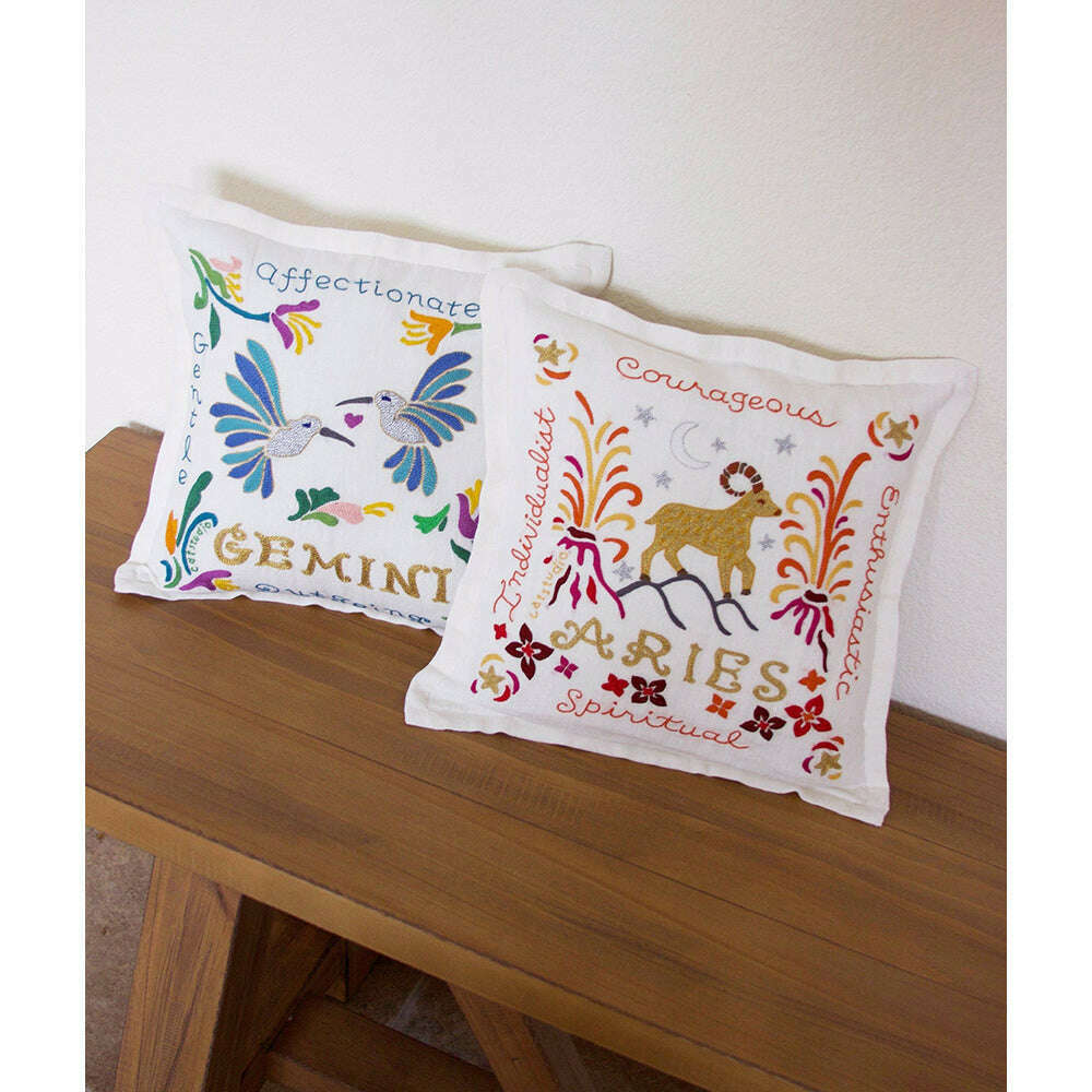 Aries Astrology Hand-Embroidered Pillow by Cat Studio - Che Cose Belle
