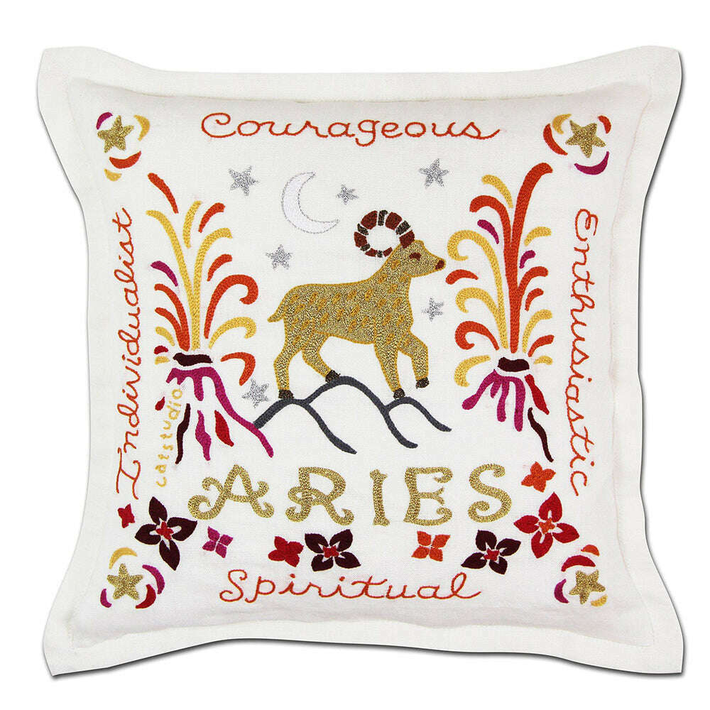 Aries Astrology Hand-Embroidered Pillow by Cat Studio - Che Cose Belle