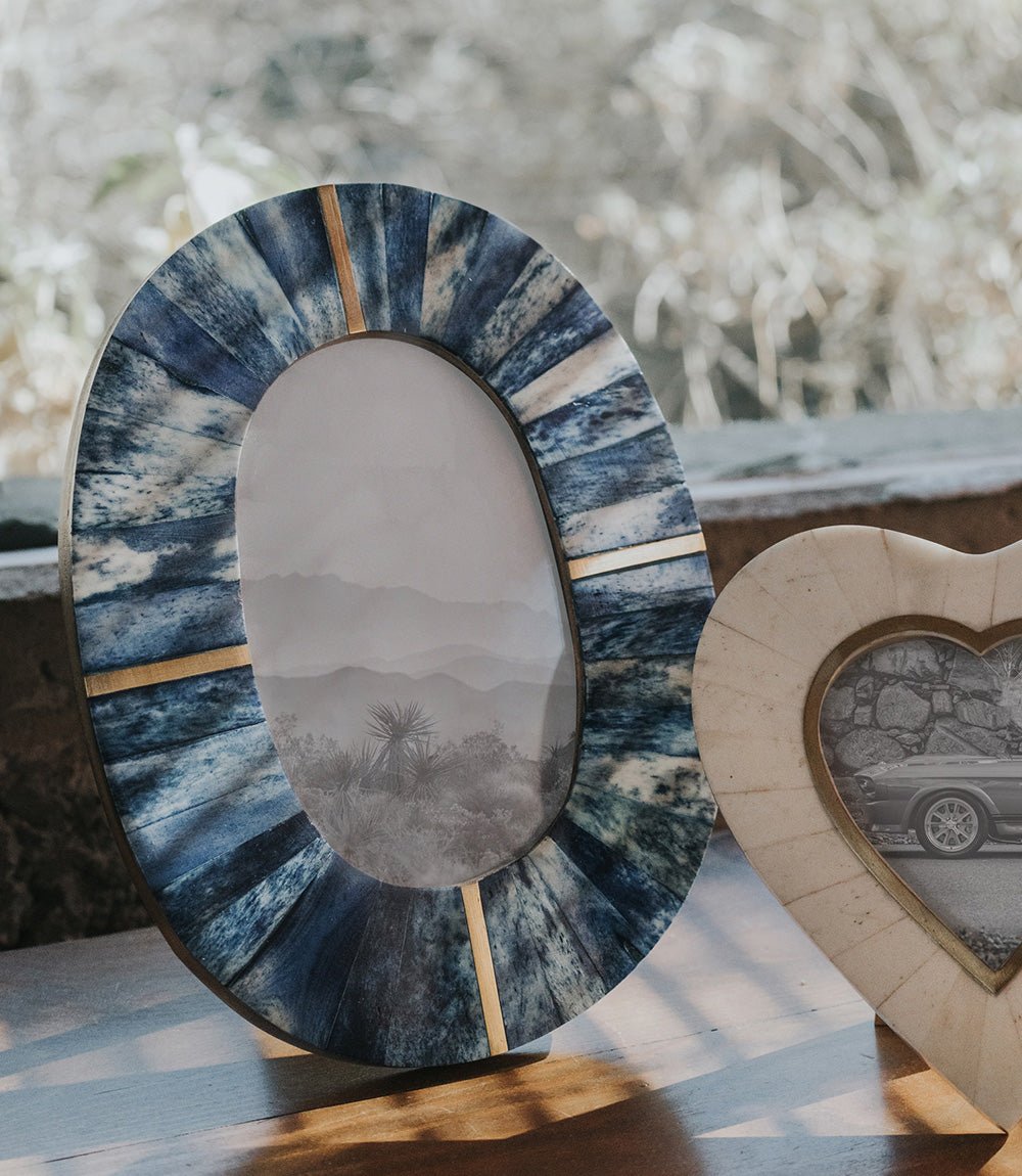 Artemis Indigo Oval 4x6 Picture Frame - Carved Bone, Fair Trade - Che Cose Belle