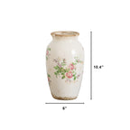 10” Floral Print Tuscan Ceramic Scroll Urn