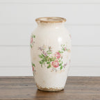 10” Floral Print Tuscan Ceramic Scroll Urn