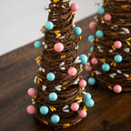 12" and 16" Artificial Easter Rattan Cone Trees with Pastel Eggs - Set of 2