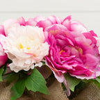 12” Artificial Peony Arrangement in Burlap Vase