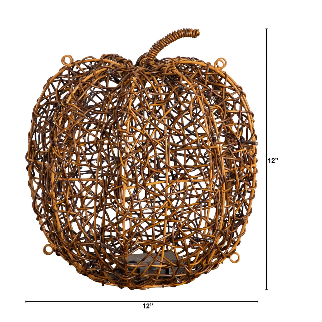 12in. Pre-Lit Autumn Rattan Fall Pumpkin with 40 Warm White LED Lights
