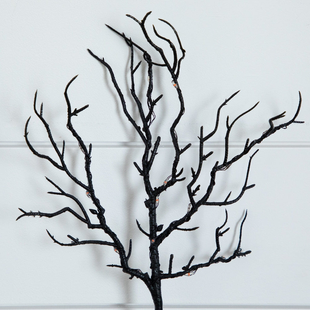 14" Pre-Lit Artificial Halloween Black Twig Branches with 45 Orange LED Lights and Integrated Ground Stake - Set of 3