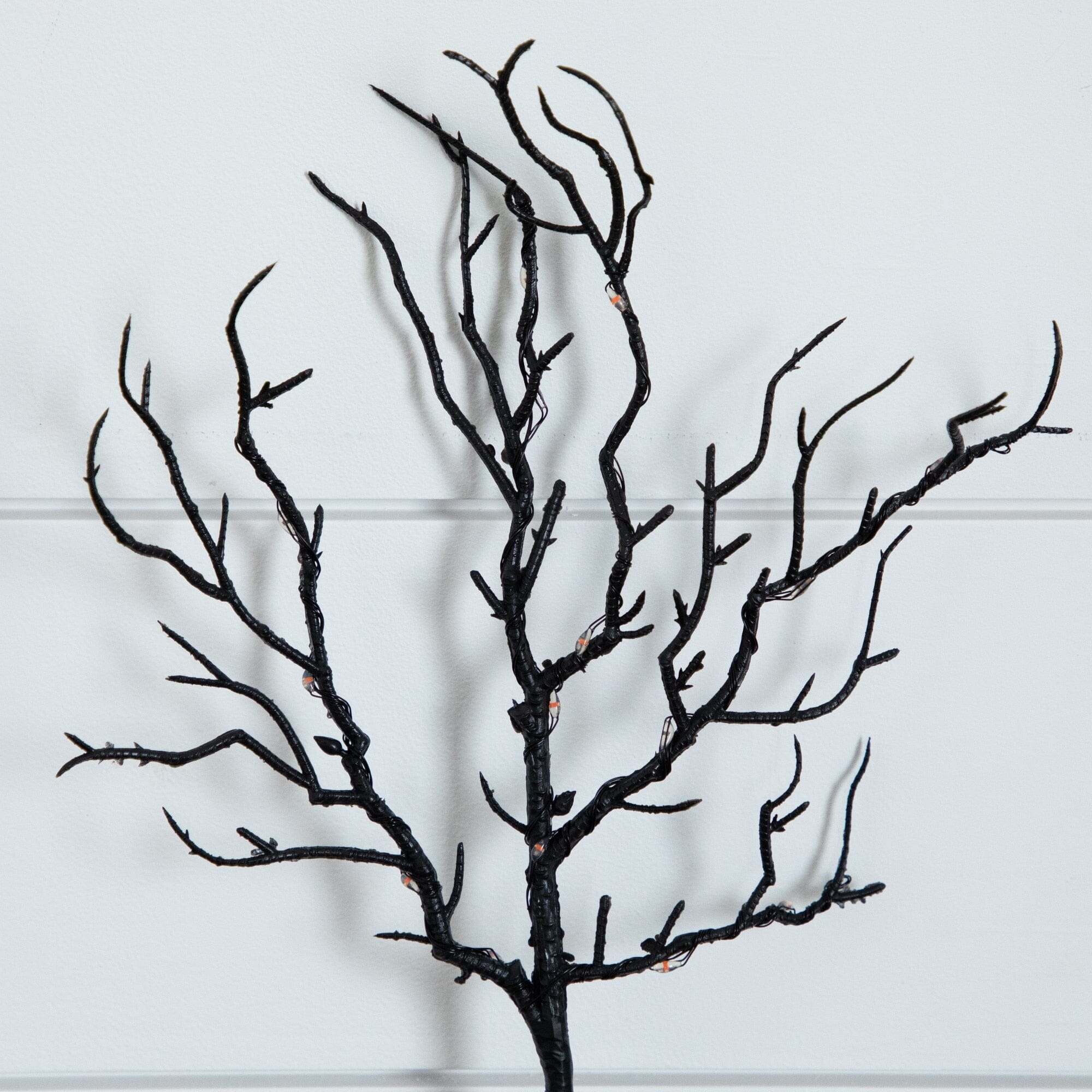 14" Pre-Lit Artificial Halloween Black Twig Branches with 45 Orange LED Lights and Integrated Ground Stake - Set of 3