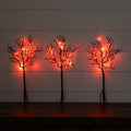 14" Pre-Lit Artificial Halloween Black Twig Branches with 45 Orange LED Lights and Integrated Ground Stake - Set of 3