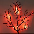 14" Pre-Lit Artificial Halloween Black Twig Branches with 45 Orange LED Lights and Integrated Ground Stake - Set of 3