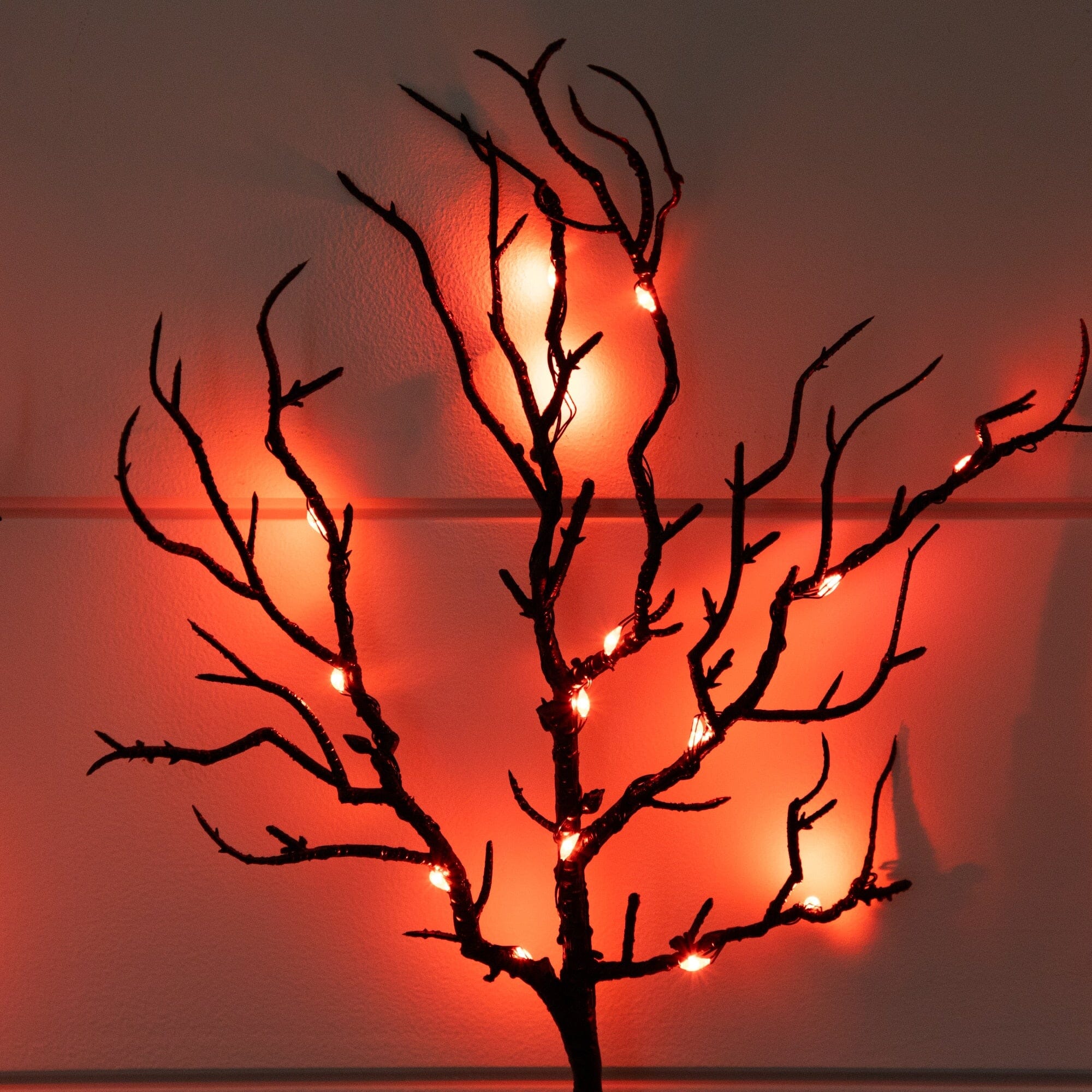 14" Pre-Lit Artificial Halloween Black Twig Branches with 45 Orange LED Lights and Integrated Ground Stake - Set of 3