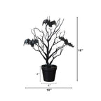16” Pre-Lit Artificial Halloween Black Spooky Twig Tree with Bats and 20 Orange & Purple LED Lights
