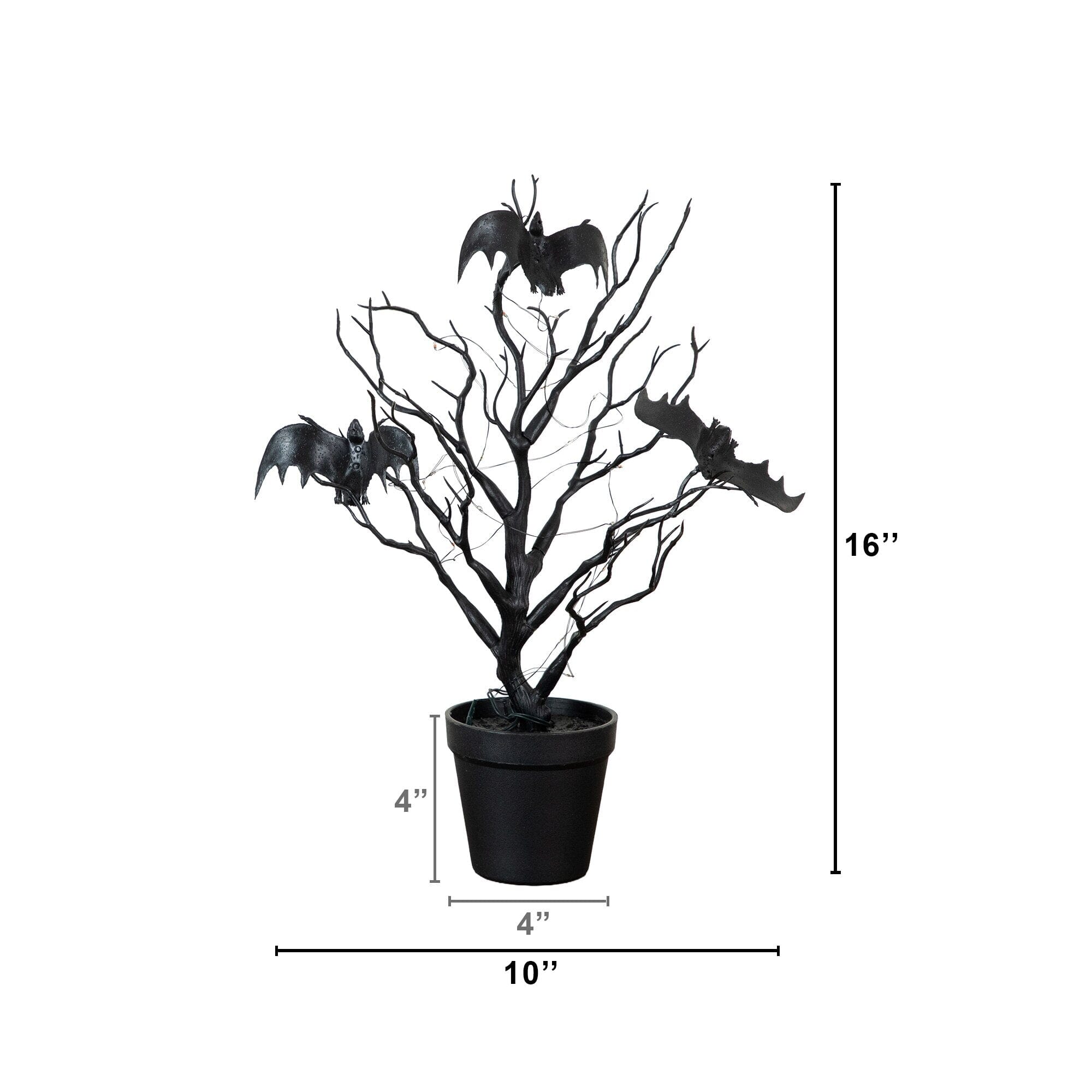 16” Pre-Lit Artificial Halloween Black Spooky Twig Tree with Bats and 20 Orange & Purple LED Lights