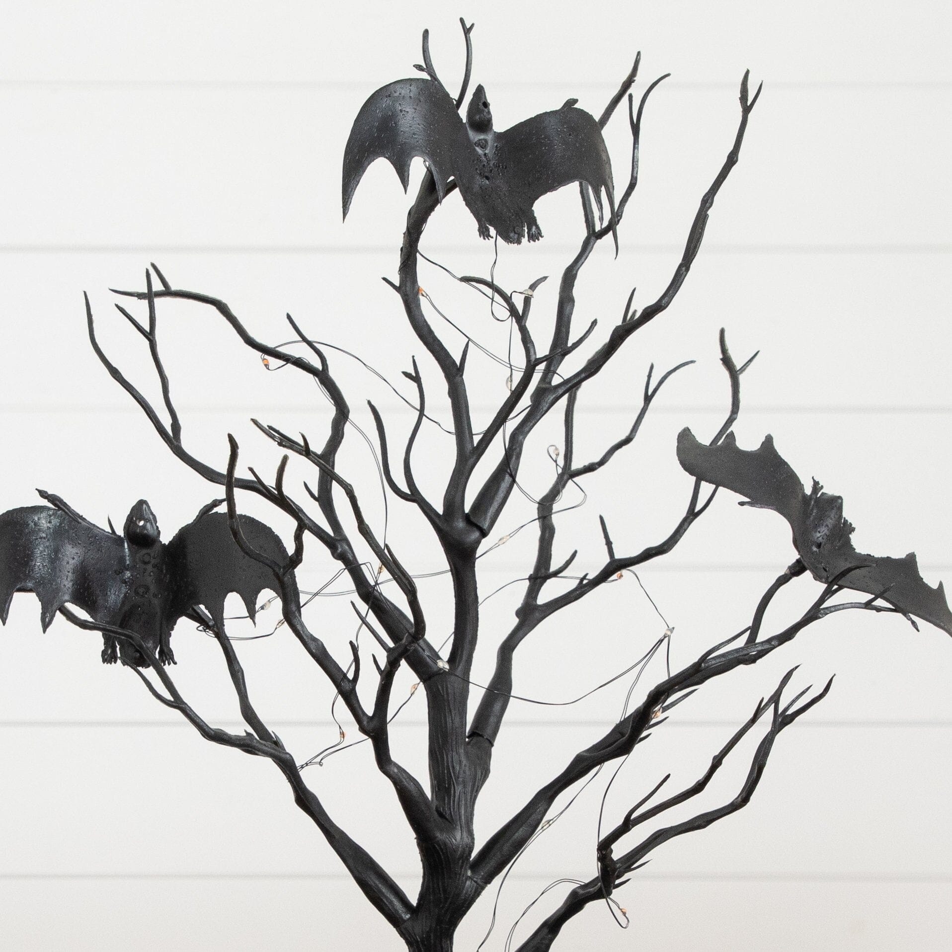 16” Pre-Lit Artificial Halloween Black Spooky Twig Tree with Bats and 20 Orange & Purple LED Lights