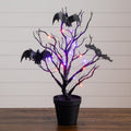 16” Pre-Lit Artificial Halloween Black Spooky Twig Tree with Bats and 20 Orange & Purple LED Lights