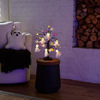 18" Pre-Lit Artificial Halloween Ghost Dolls, Spiders, Bats & Pumpkins 24 LED Lighted Ornament Tree