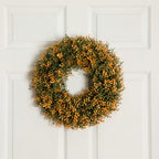 18" Pre-Lit Autumn Boxwood Artificial Fall Wreath with 25 Warm White LED Lights