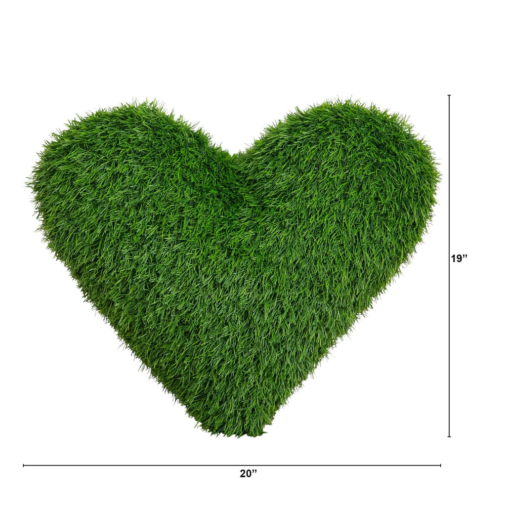 19" UV Resistant Artificial Heart Shaped Grass Pillow Cushion (Indoor/Outdoor)