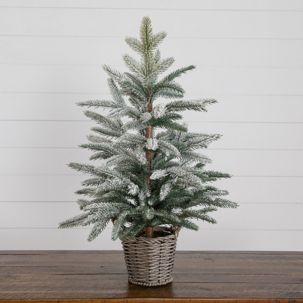 2' Artificial Frosted Christmas Tree in Decorative Basket