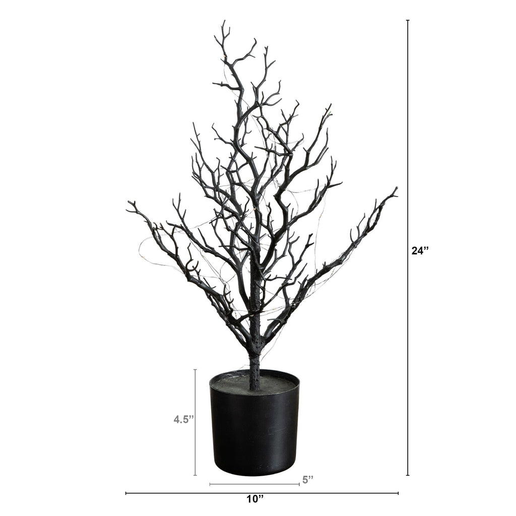 2' Pre-Lit Artificial Halloween Black Spooky Twig Tree with 60 Orange & Purple Copper Wire String LED Lights