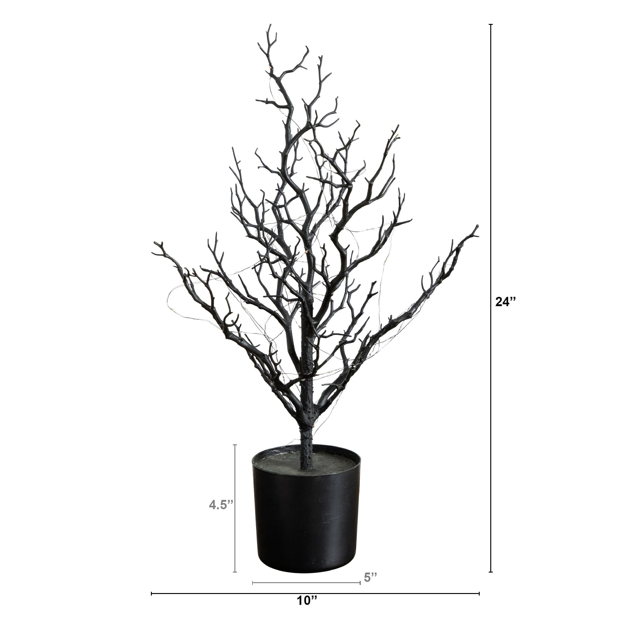 2' Pre-Lit Artificial Halloween Black Spooky Twig Tree with 60 Orange & Purple Copper Wire String LED Lights