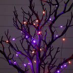 2' Pre-Lit Artificial Halloween Black Spooky Twig Tree with 60 Orange & Purple Copper Wire String LED Lights