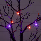 2' Pre-Lit Artificial Halloween Black Spooky Twig Tree with Bats and 40 Orange & Purple LED Lights