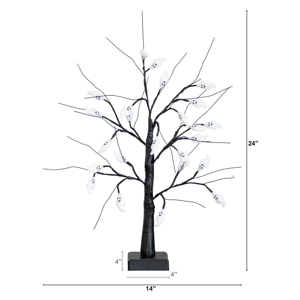 2' Pre-Lit Artificial Halloween Ghost Twig Tree with 24 Purple LED Lights