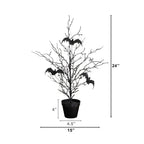 2' Pre-Lit Artificial Black Spooky Twig Tree with Bats and 40 Orange & Purple LED Lights