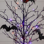 2' Pre-Lit Artificial Black Spooky Twig Tree with Bats and 40 Orange & Purple LED Lights